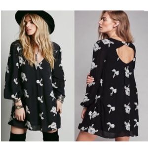 Free people embroidered Austin mini dress black white floral S
